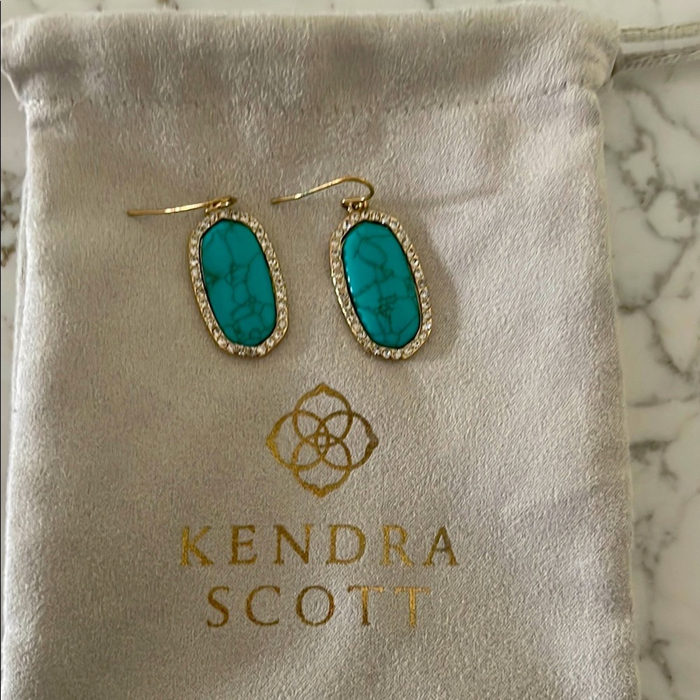 Kendra Scott Teal and Gold Drop Earrings